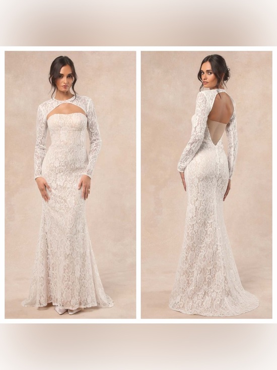 Lulus Dresses & Skirts - Lulu's Neska White and Beige Lace Maxi Dress and Shrug Set